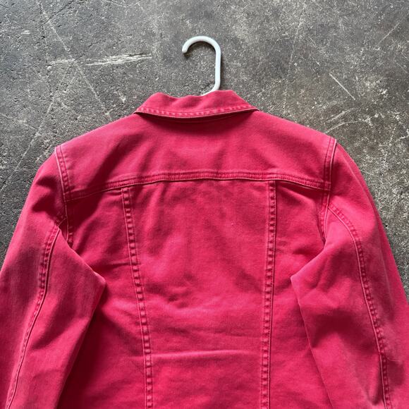 Vintage LRL Ralph Lauren Denim Jacket Womens M Petite Faded Red Trucker Jean - Picture 5 of 8